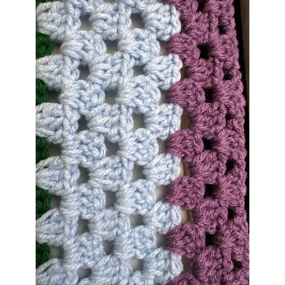 VTG Retro‎ Handmade Crochet Afghan Small Throw Blue Purple Granny Square 30
